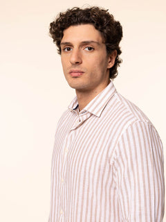 Camicia rigata tessuto lino cotone|Colore:Beige
