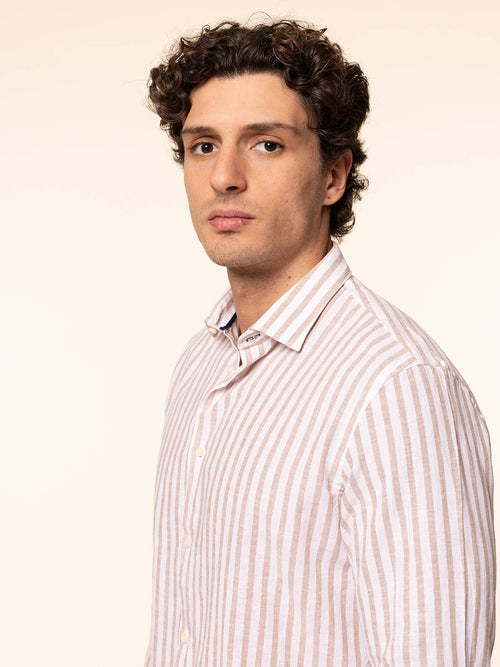Camicia rigata tessuto lino cotone|Colore:Beige