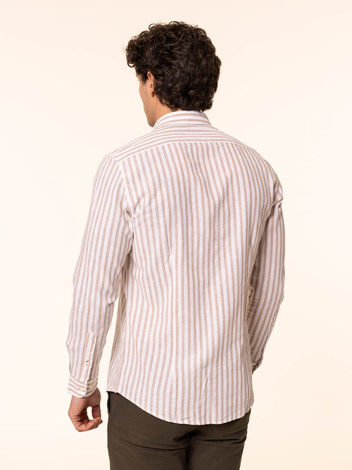 Camicia rigata tessuto lino cotone|Colore:Beige