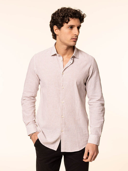 Camicia rigata tessuto lino cotone|Colore:Beige melange