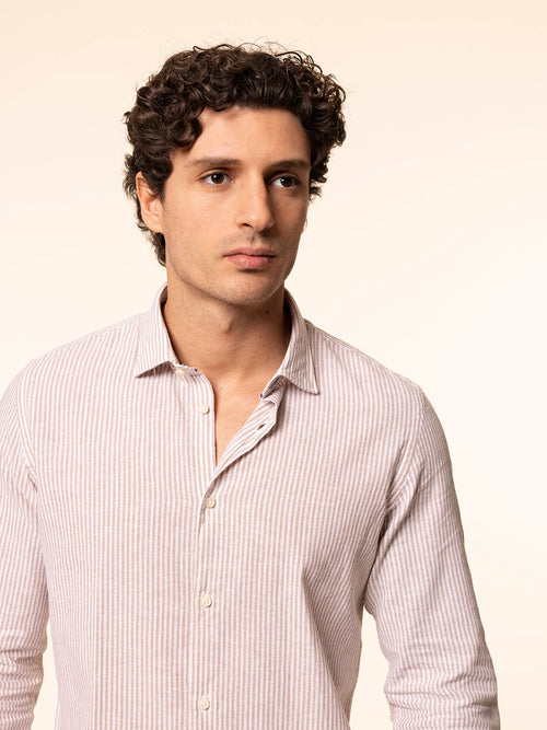 Camicia rigata tessuto lino cotone|Colore:Beige melange