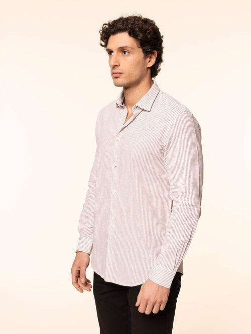 Camicia rigata tessuto lino cotone|Colore:Beige melange