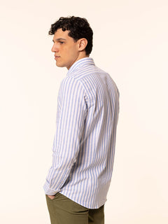 Camicia rigata tessuto lino cotone|Colore:Celeste
