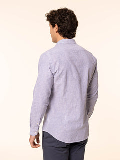 Camicia rigata tessuto lino cotone|Colore:Celeste scuro