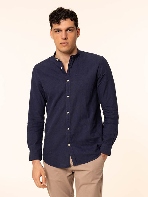 Camicia in lino collo|Colore:Blu
