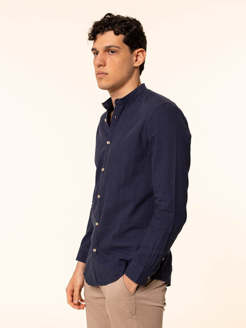 Camicia in lino collo|Colore:Blu