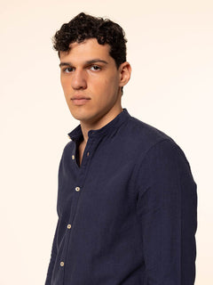 Camicia in lino collo|Colore:Blu