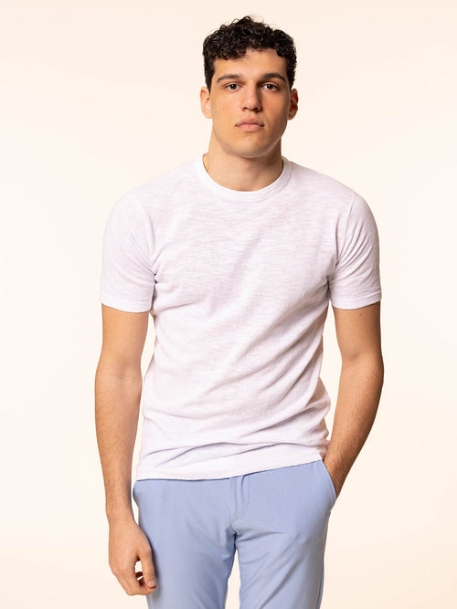 T-Shirt maglia tessuto fiammato|Colore:Bianco