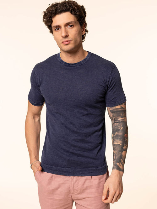 T-Shirt maglia tessuto fiammato|Colore:Blu