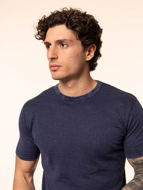 T-Shirt maglia tessuto fiammato|Colore:Blu