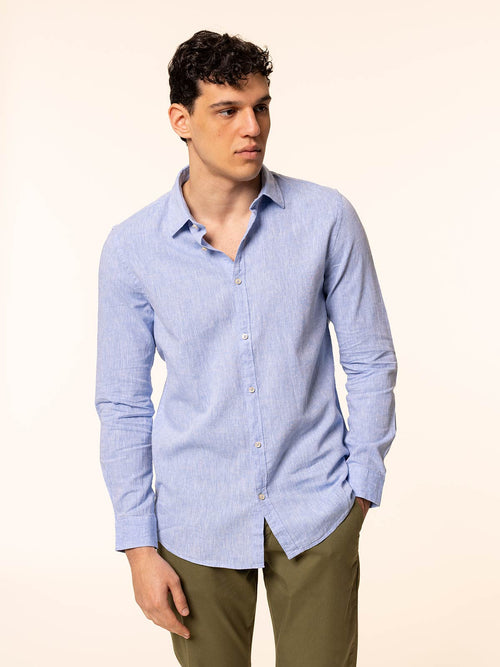 Camicia in lino collo francese|Colore:Azzurro