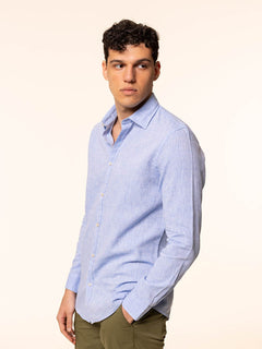 Camicia in lino collo francese|Colore:Azzurro