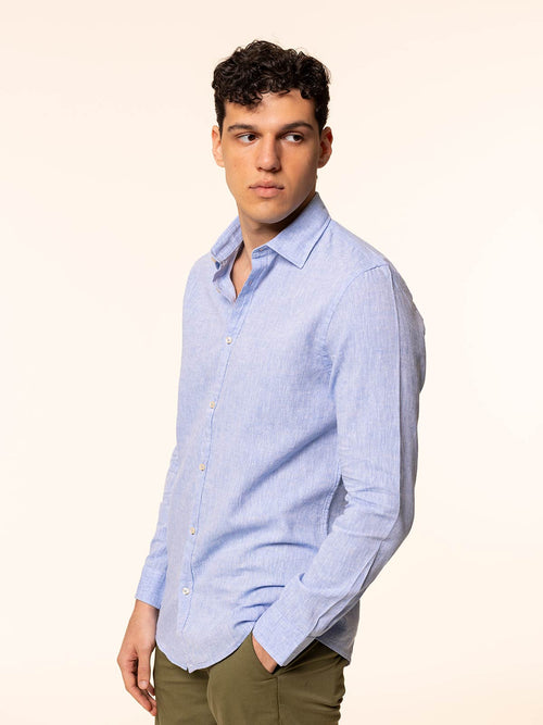 Camicia in lino collo francese|Colore:Azzurro