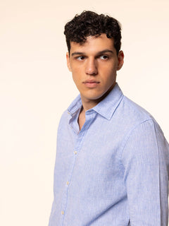Camicia in lino collo francese|Colore:Azzurro