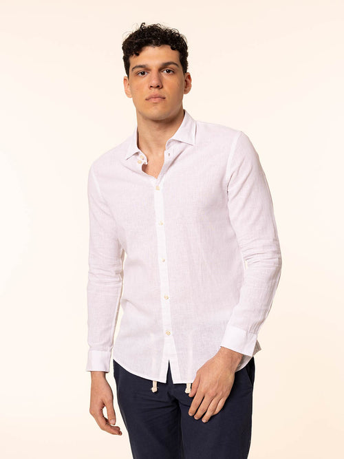 Camicia in lino collo francese|Colore:Bianco