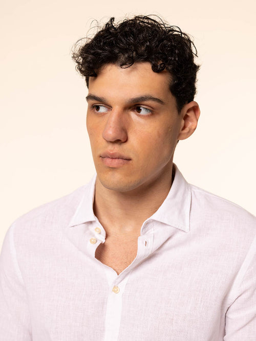 Camicia in lino collo francese|Colore:Bianco