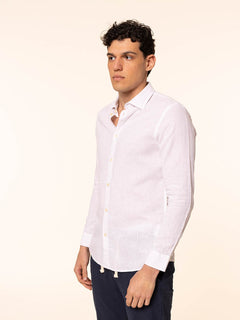 Camicia in lino collo francese|Colore:Bianco