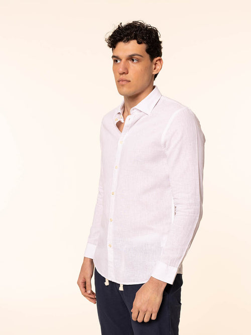 Camicia in lino collo francese|Colore:Bianco