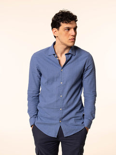 Camicia in lino collo francese|Colore:Denim