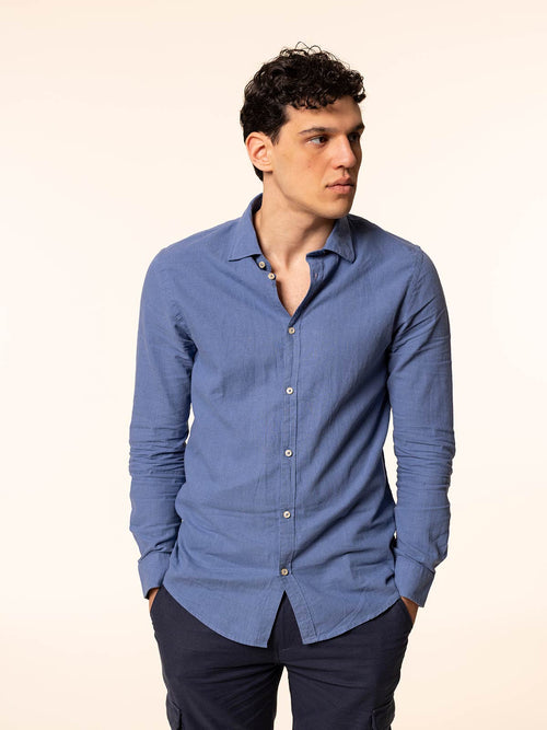 Camicia in lino collo francese|Colore:Denim