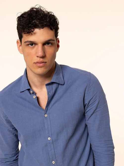 Camicia in lino collo francese|Colore:Denim