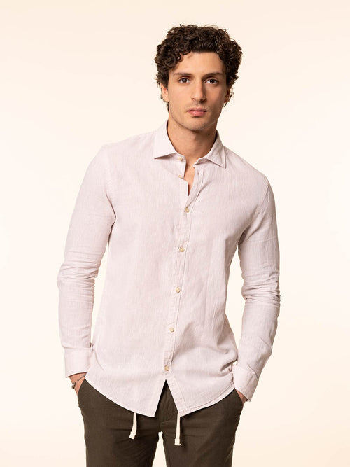 Camicia in lino collo francese|Colore:Ecru