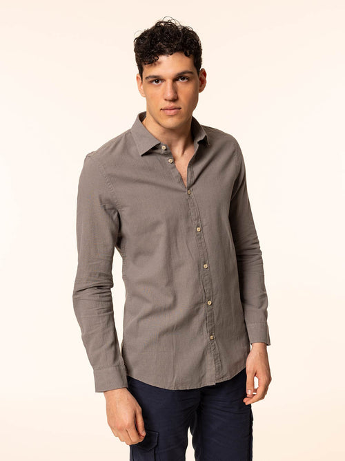 Camicia in lino collo francese|Colore:Verde
