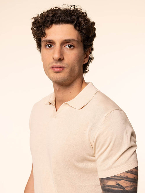 Polo maglia in cotone rasato|Colore:Sabbia