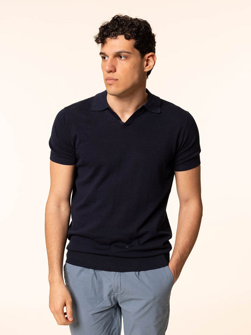 Polo maglia in cotone rasato|Colore:Blu
