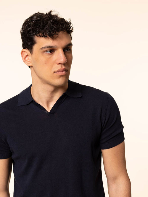 Polo maglia in cotone rasato|Colore:Blu
