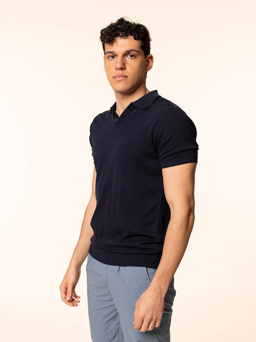 Polo maglia in cotone rasato|Colore:Blu