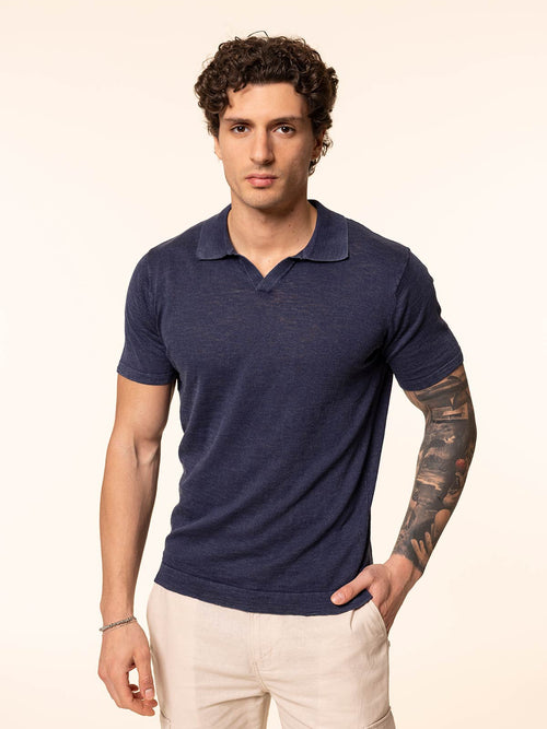 Polo maglia tessuto slub|Colore:Blu