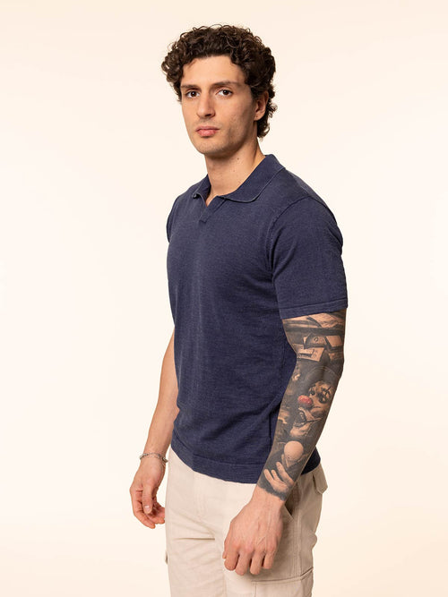 Polo maglia tessuto slub|Colore:Blu
