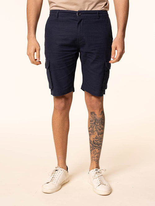 Bermuda lino cotone con tasconi|Colore:Blu