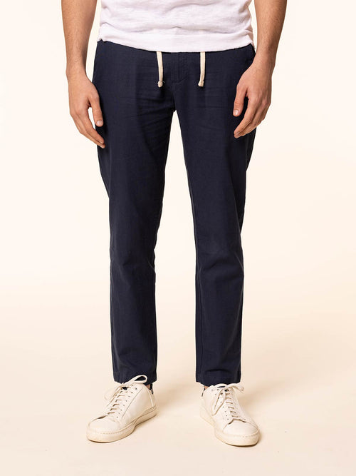Pantaloni in misto lino|Colore:Blu