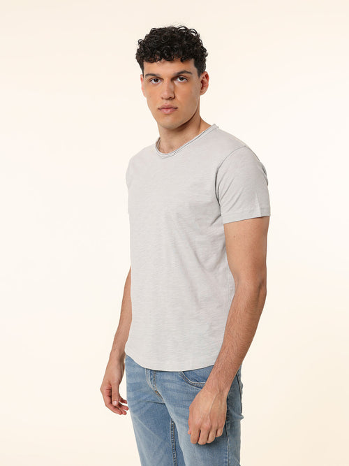 T-Shirt collo taglio vivo|Colore:Perla