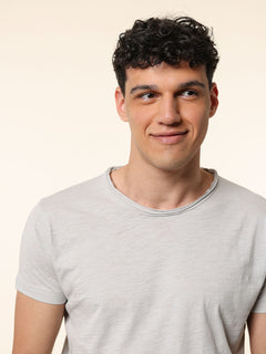 T-Shirt collo taglio vivo|Colore:Perla
