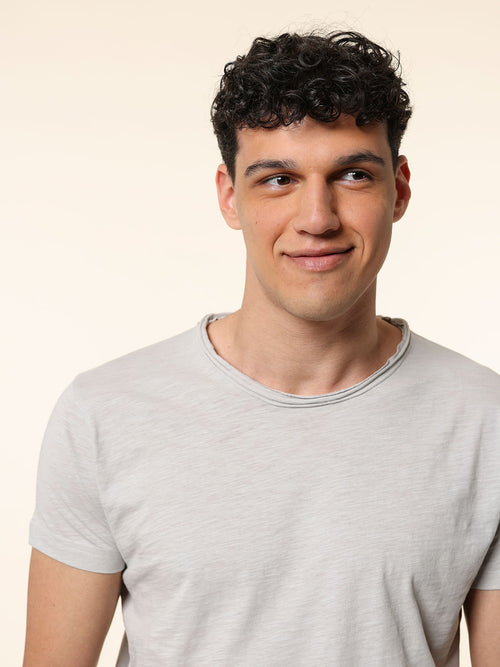 T-Shirt collo taglio vivo|Colore:Perla
