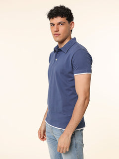 Polo Piquet bordi contrasto|Colore:Blu