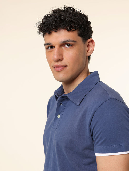 Polo Piquet bordi contrasto|Colore:Blu