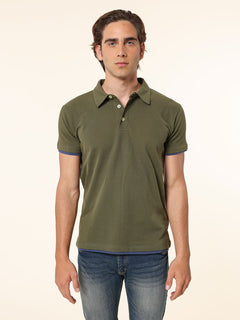 Polo Piquet bordi contrasto|Colore:Verde militare