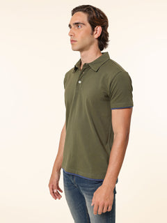 Polo Piquet bordi contrasto|Colore:Verde militare