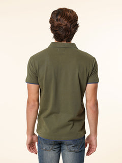 Polo Piquet bordi contrasto|Colore:Verde militare