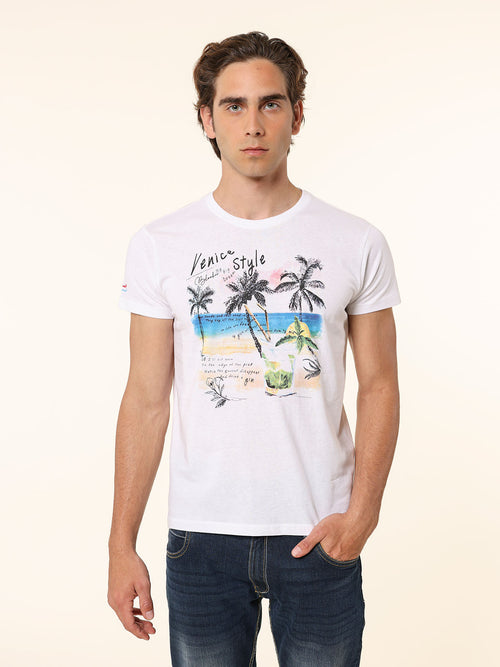 T-Shirt in cotone con stampa|Colore:Bianco