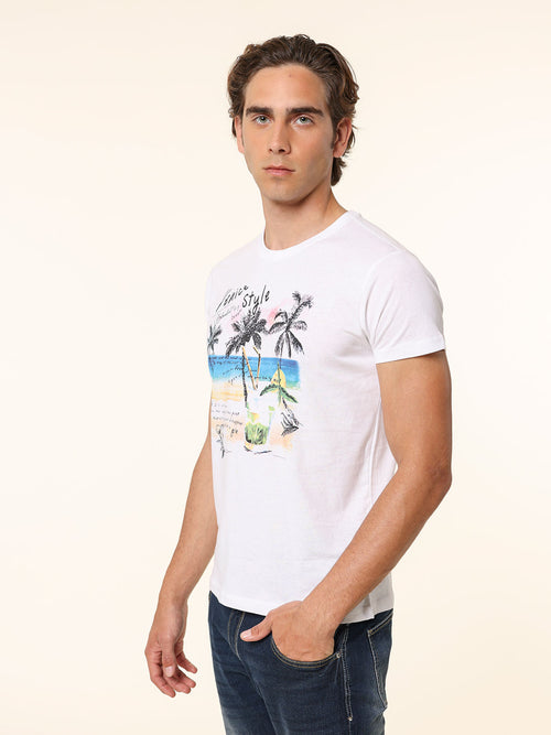 T-Shirt in cotone con stampa|Colore:Bianco