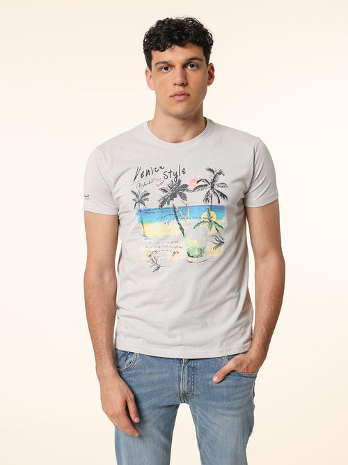 T-Shirt in cotone con stampa|Colore:Perla