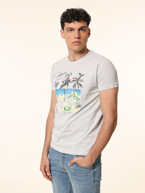 T-Shirt in cotone con stampa|Colore:Perla