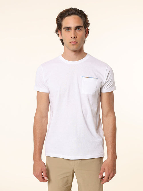 T-Shirt in cotone con taschino|Colore:Bianco