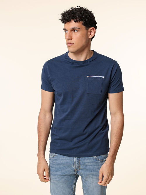 T-Shirt in cotone con taschino|Colore:Blu