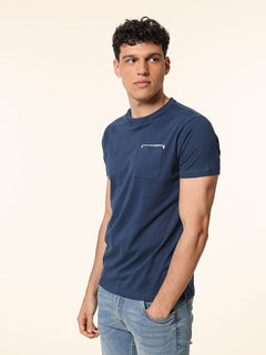 T-Shirt in cotone con taschino|Colore:Blu